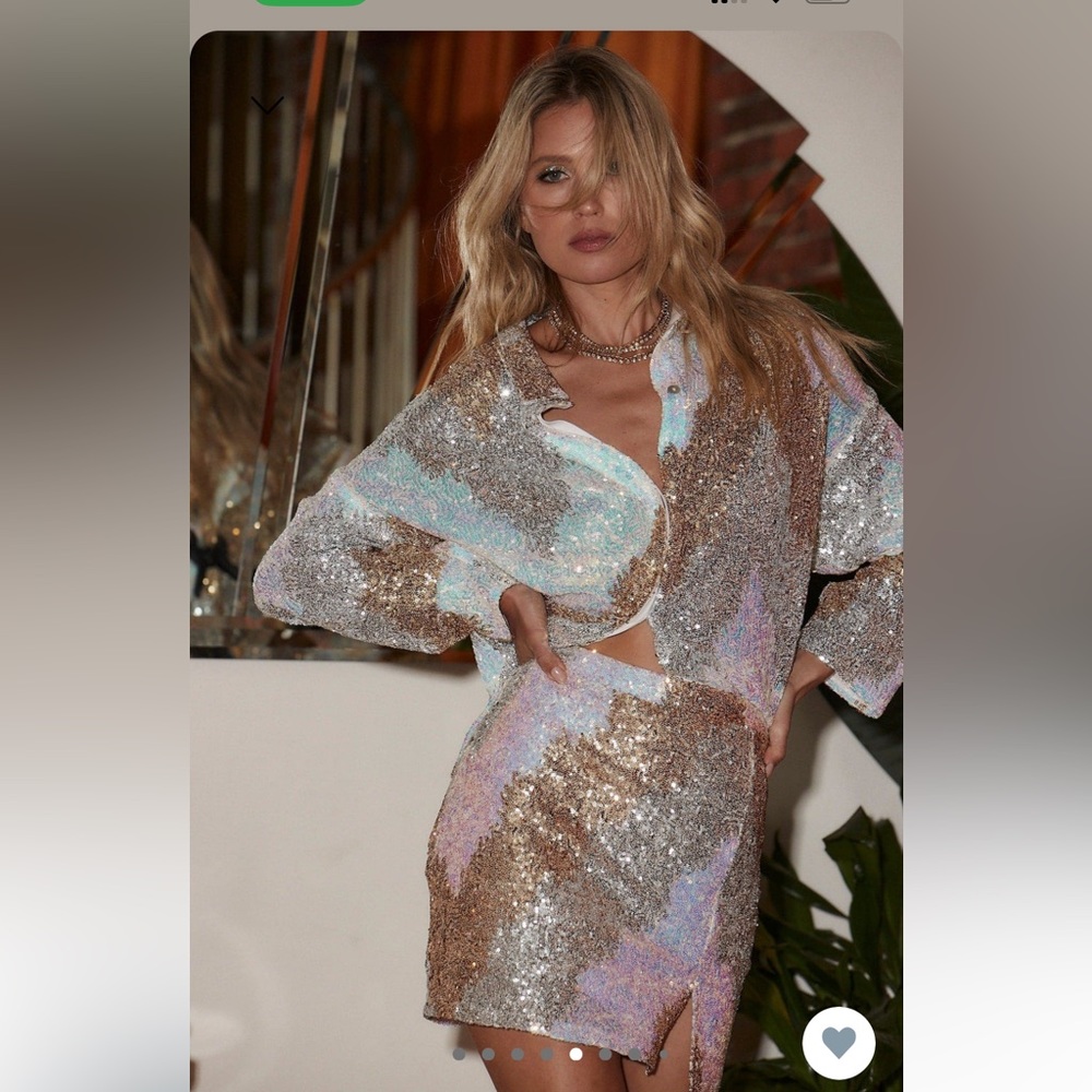 Genevieve Ivory Multi Sequin Button Up and Skirt